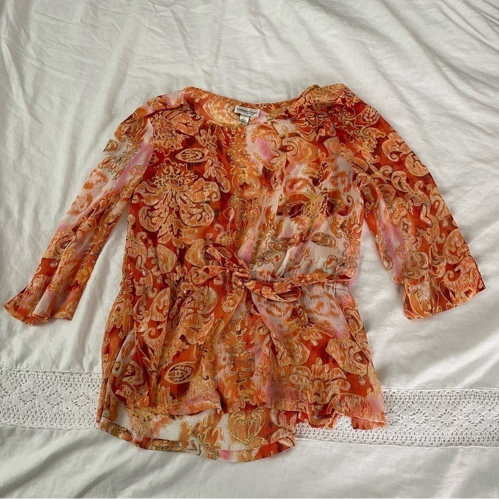 Coldwater Creek LARGE sheer paisley floral tunic Women’s Top 3/4 sleeve